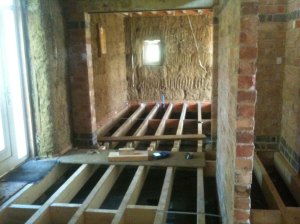 Downstairs joists and noggins in what will be the hall and kitchen